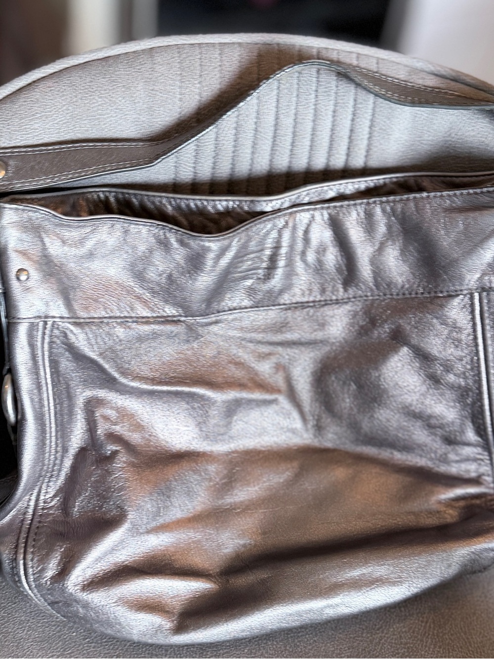 Coach Metallic Leather Shoulder Bag - Silver
